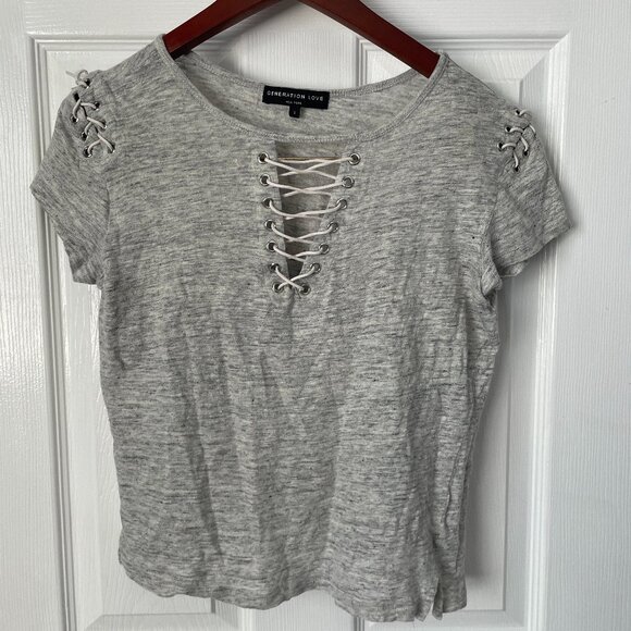 Generation Love 100% Linen Gray Crop Top Small Indie Sleaze Grunge Y2K - Picture 1 of 5